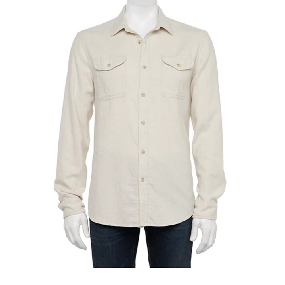 NWT Men's Sonoma Goods For Life Flannel Woven Button-Down Shirt XXL Polar Ice